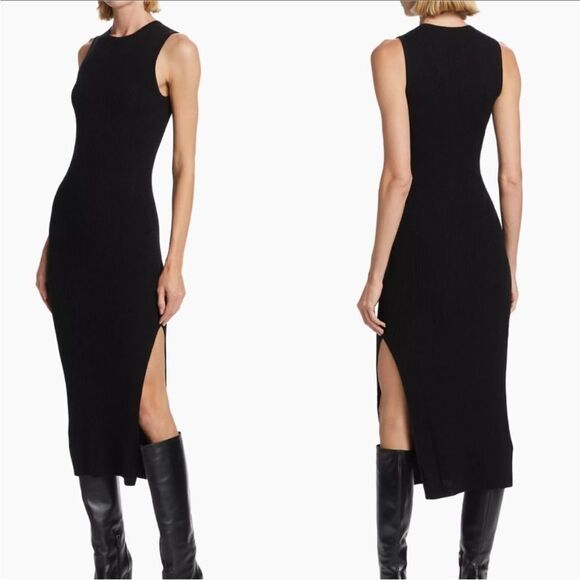 NWOT Reformation Basil Cashmere Sleeveless Sweater Dress in Black Woven Midi XS - Picture 2 of 4